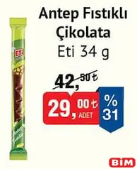 ETİ ANTEP FISTIKLI ÇİKOLATA 34 GR fiyat ve kampanya bilgisi